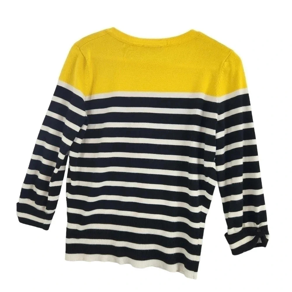 Red Button Cardigan Size L Yellow Block Black White Striped Long Sleeve *READ* - Picture 2 of 16